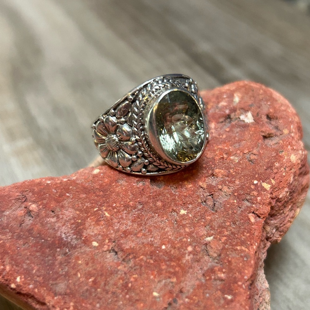 Sarda Prasiolite Floral Sterling Silver Ring 8